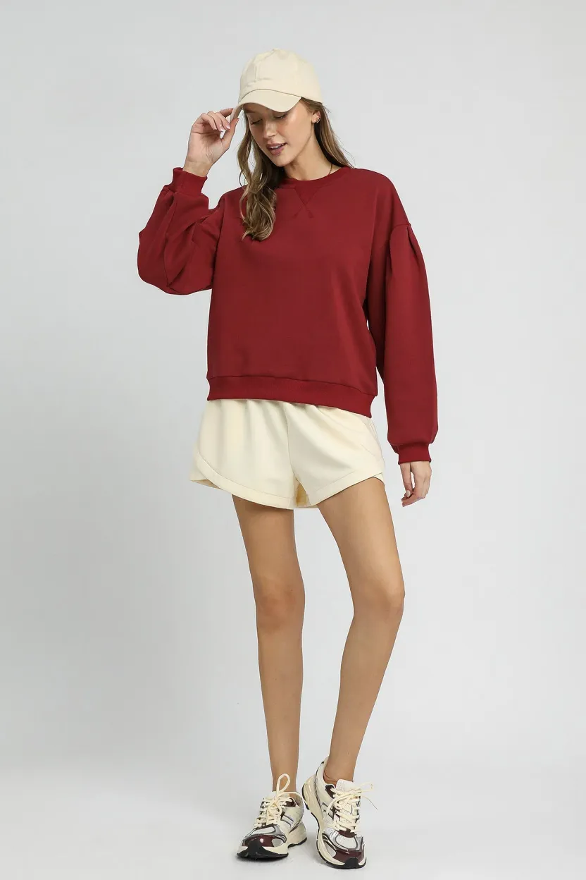 Round Neck Sweatshirt with Pleated Detail, image 2