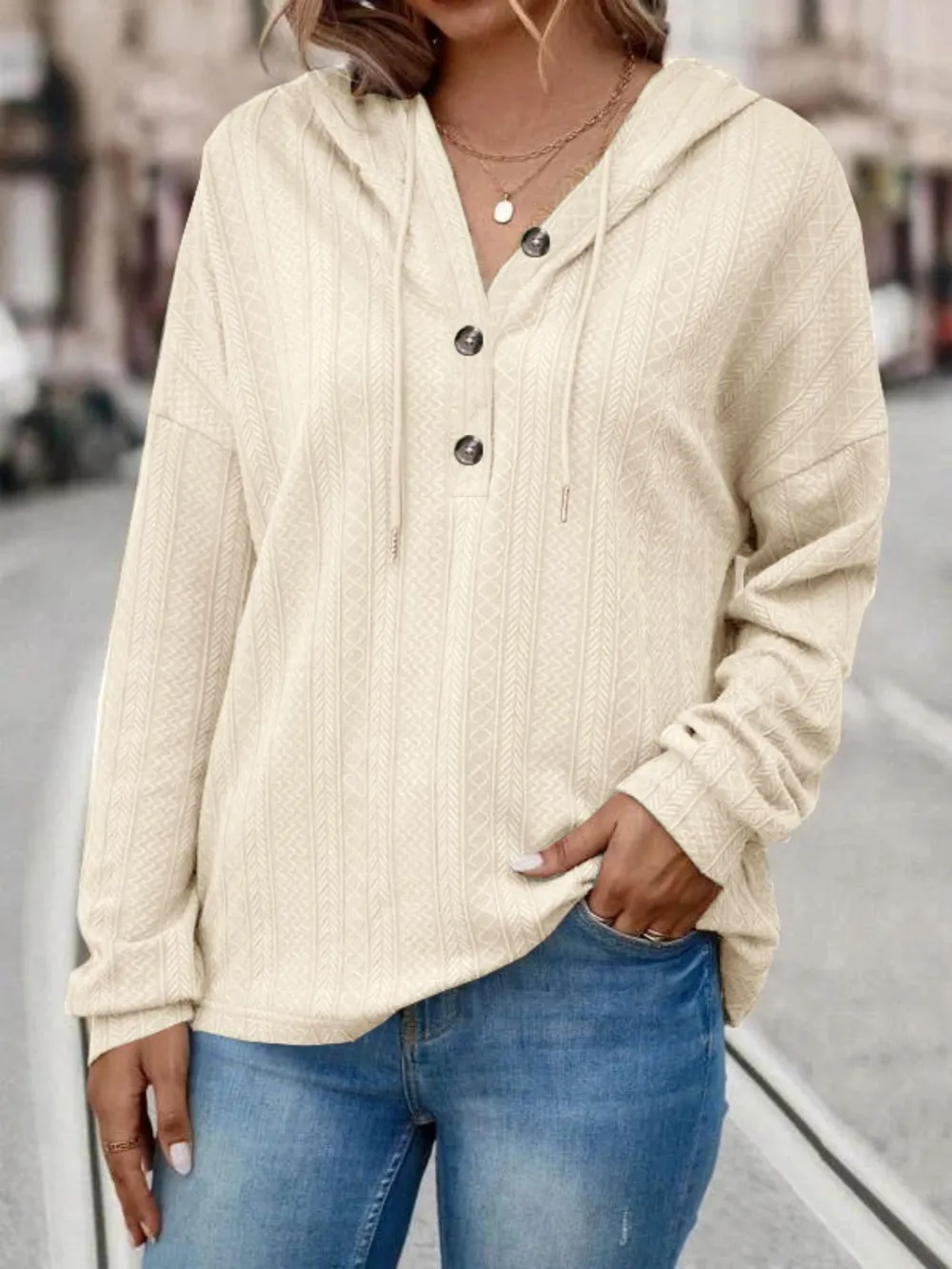 Drawstring Dropped Shoulder Long Sleeve Hoodie, image 8