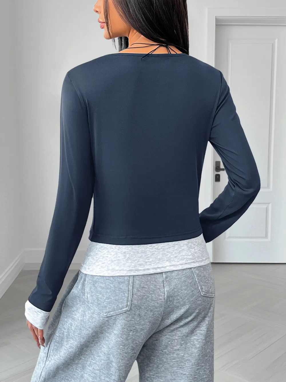 Long Sleeve Button Front Fitted T-Shirt, image 10