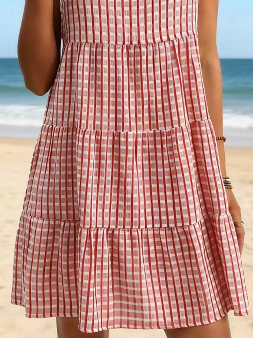 Textured Sleeveless Tiered Mini Dress, image 8