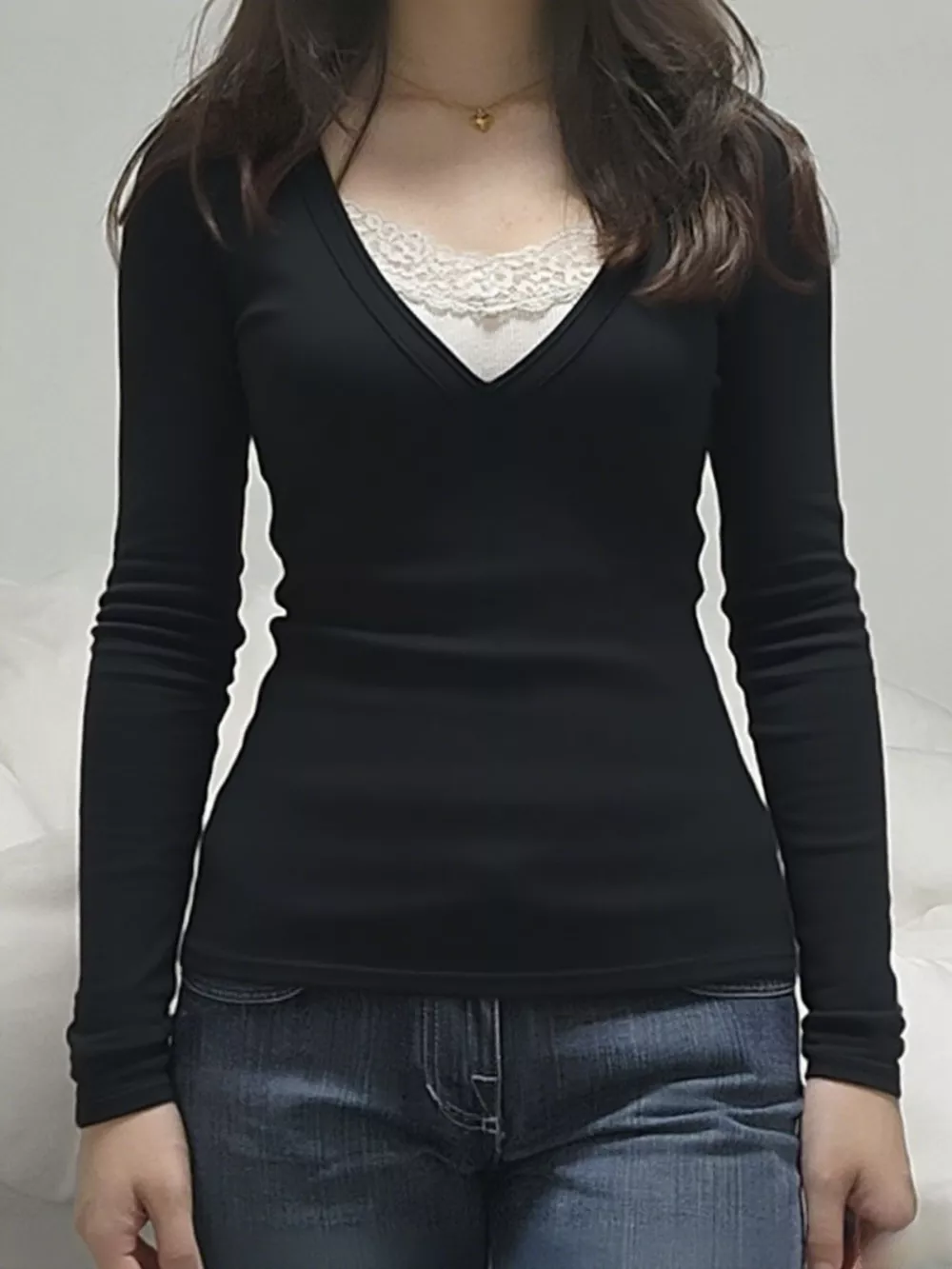 Long Sleeve T-Shirt with Lace Detail
