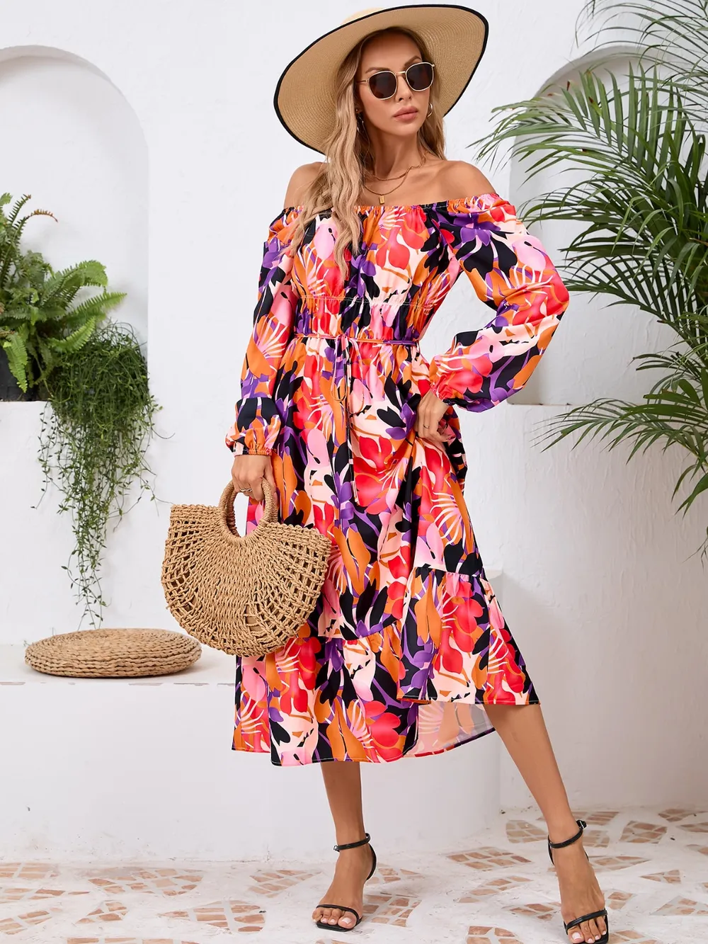 Printed Long Sleeve Midi Dress, image 6