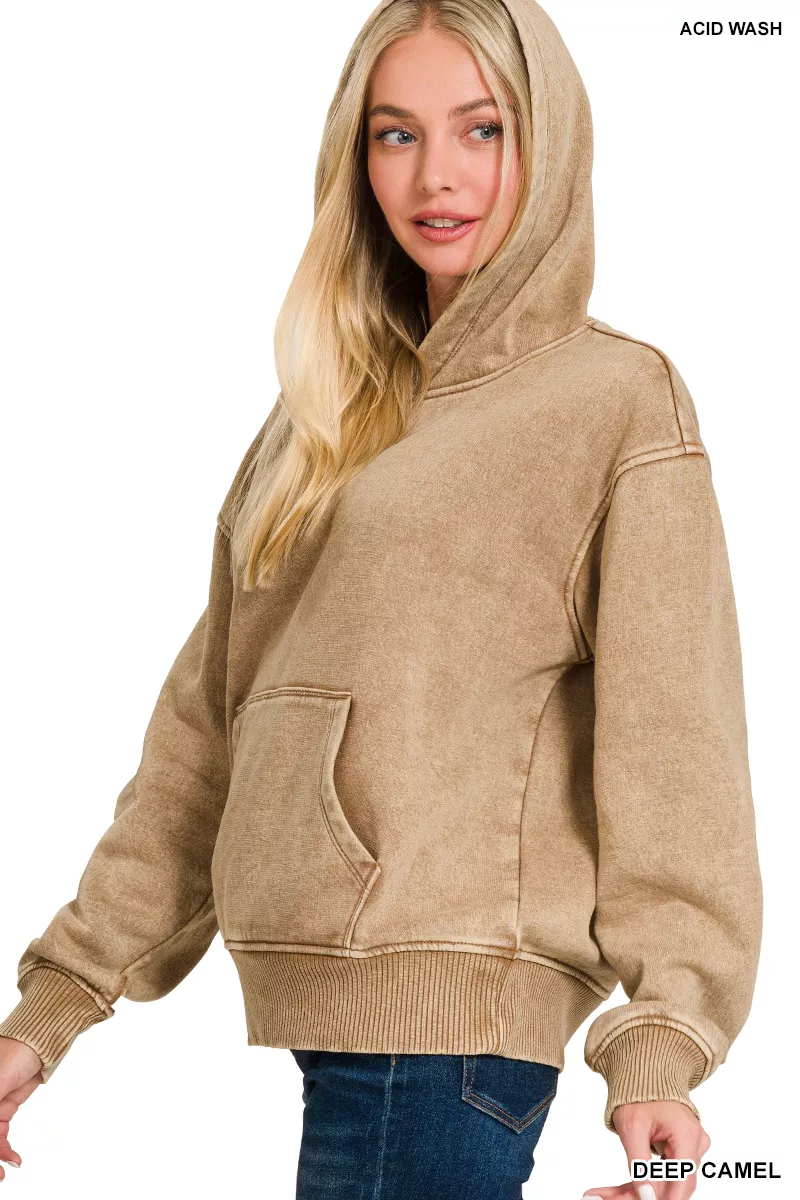 Fleece Acid Wash Kangaroo Pocket Hoodie, image 3