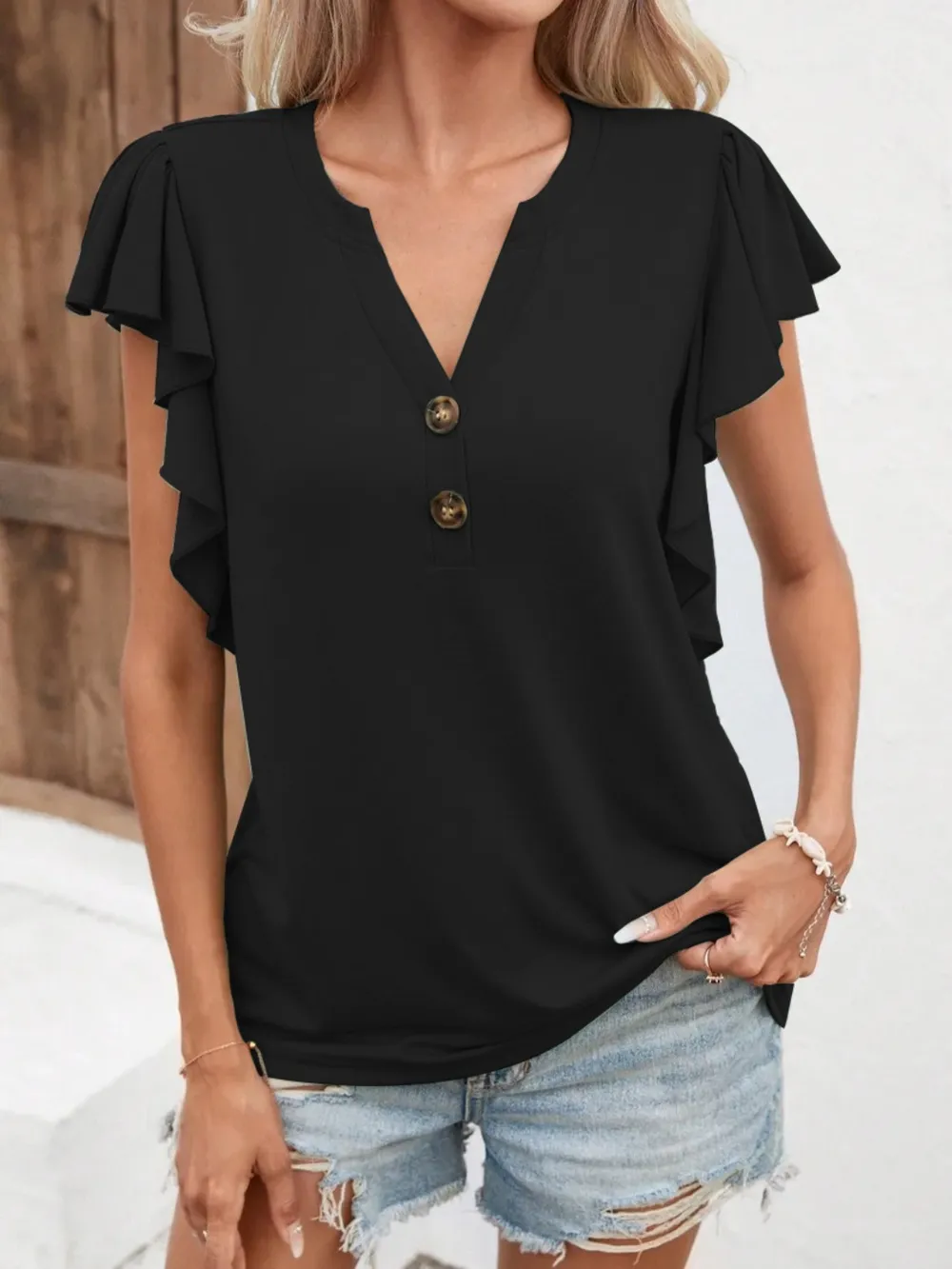 Notched Cap Sleeve T-Shirt, image 11