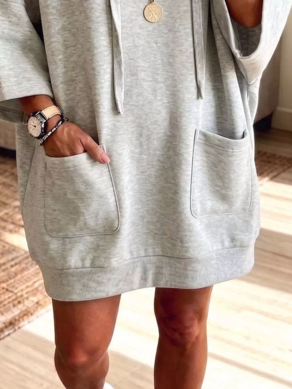 Drawstring Hoodie Dress with Pockets, image 4