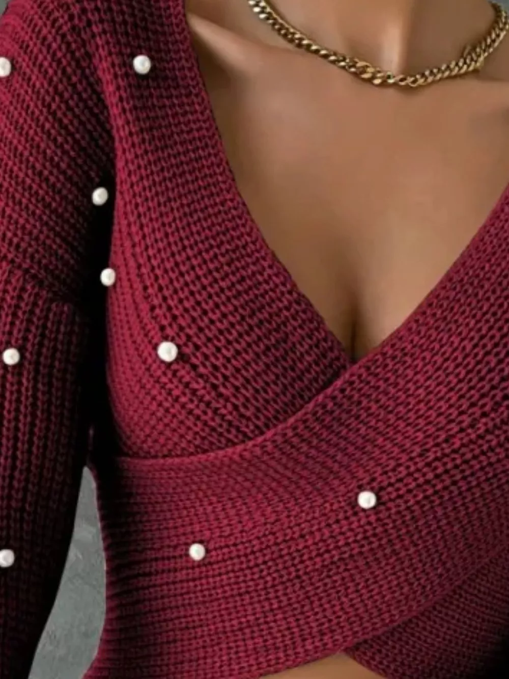 Pearl Detail Crisscross Front Sweater, image 2