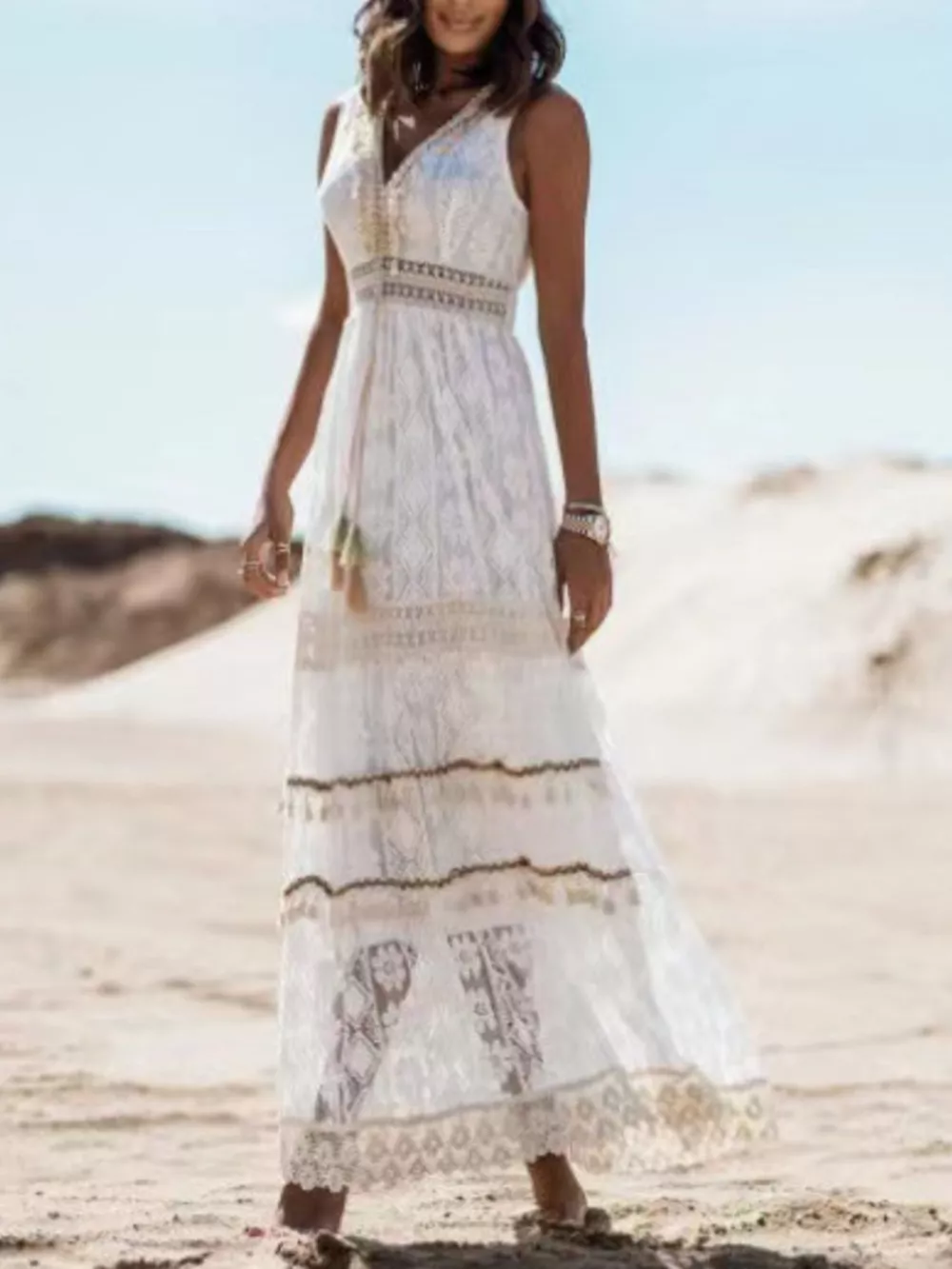Lace V-Neck Sleeveless Maxi Dress, image 4
