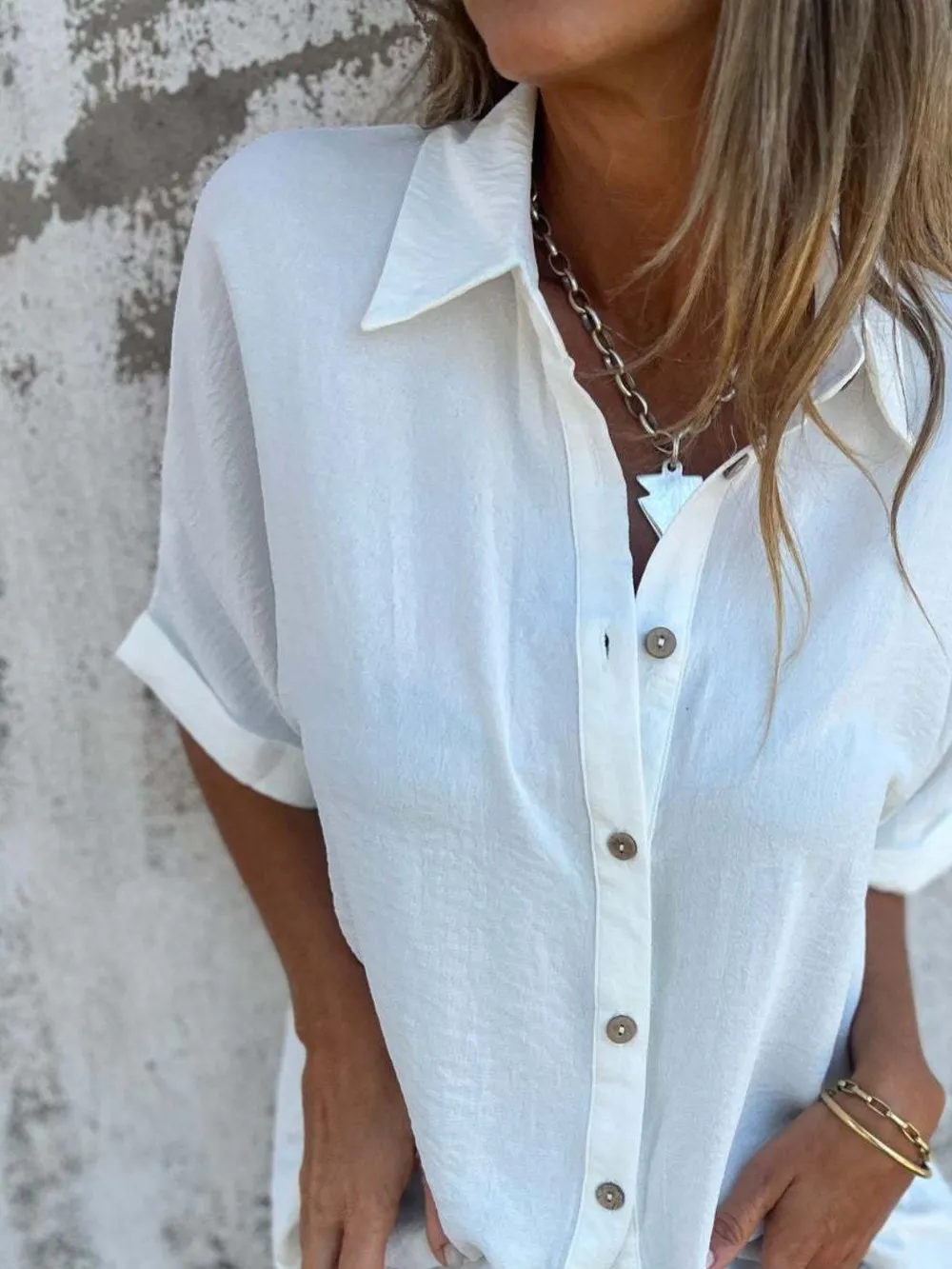 Full Size Collared Neck Half Sleeve Shirt Plus Size, image 16