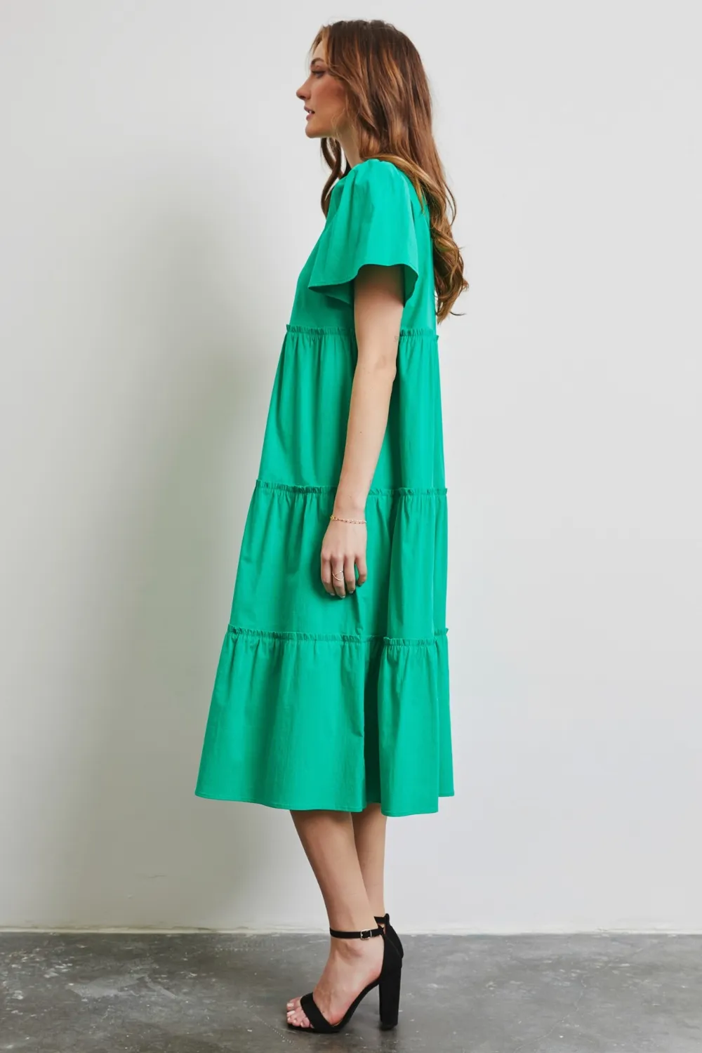 Full Size Cotton Poplin Ruffled Tiered Midi Dress, image 3