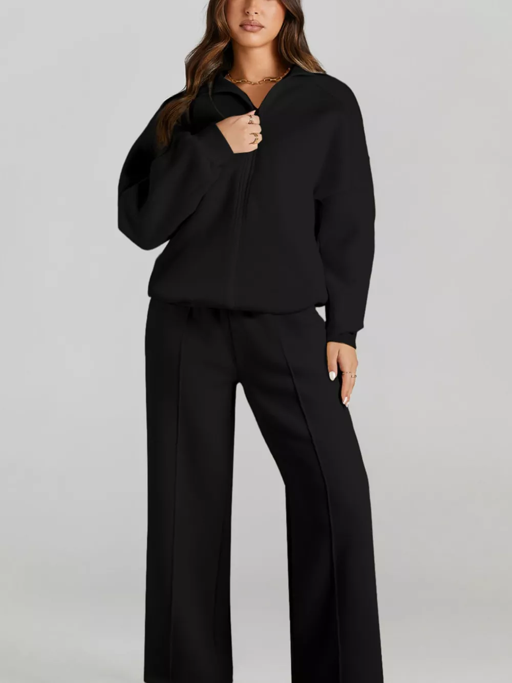 Drop Shoulder Zip Up Jacket and Drawstring Pants Active 2pcs Set, image 16