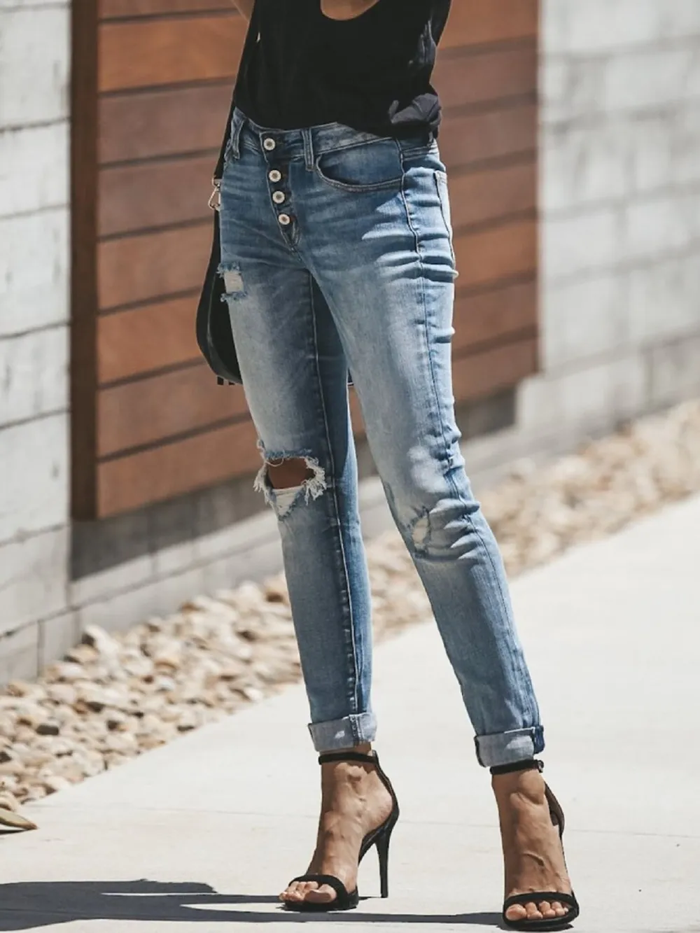 Distressed Button-Fly Skinny Jeans, image 4