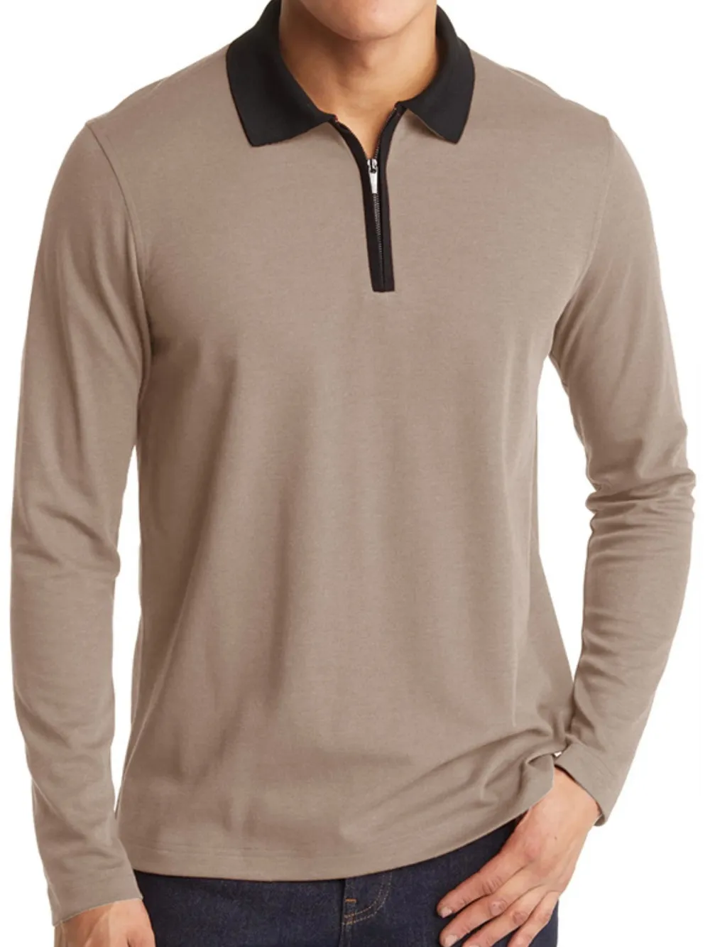 Men's Classic Long Sleeve Contrast Collar Polo Shirt, image 2