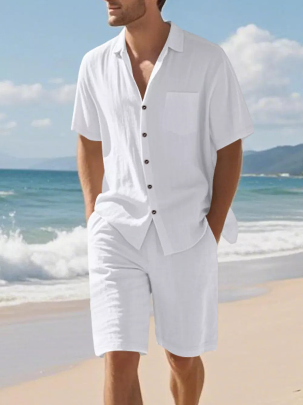 Men's Full Size Casual Button Up Shirt and Shorts Set Plus Size, image 8