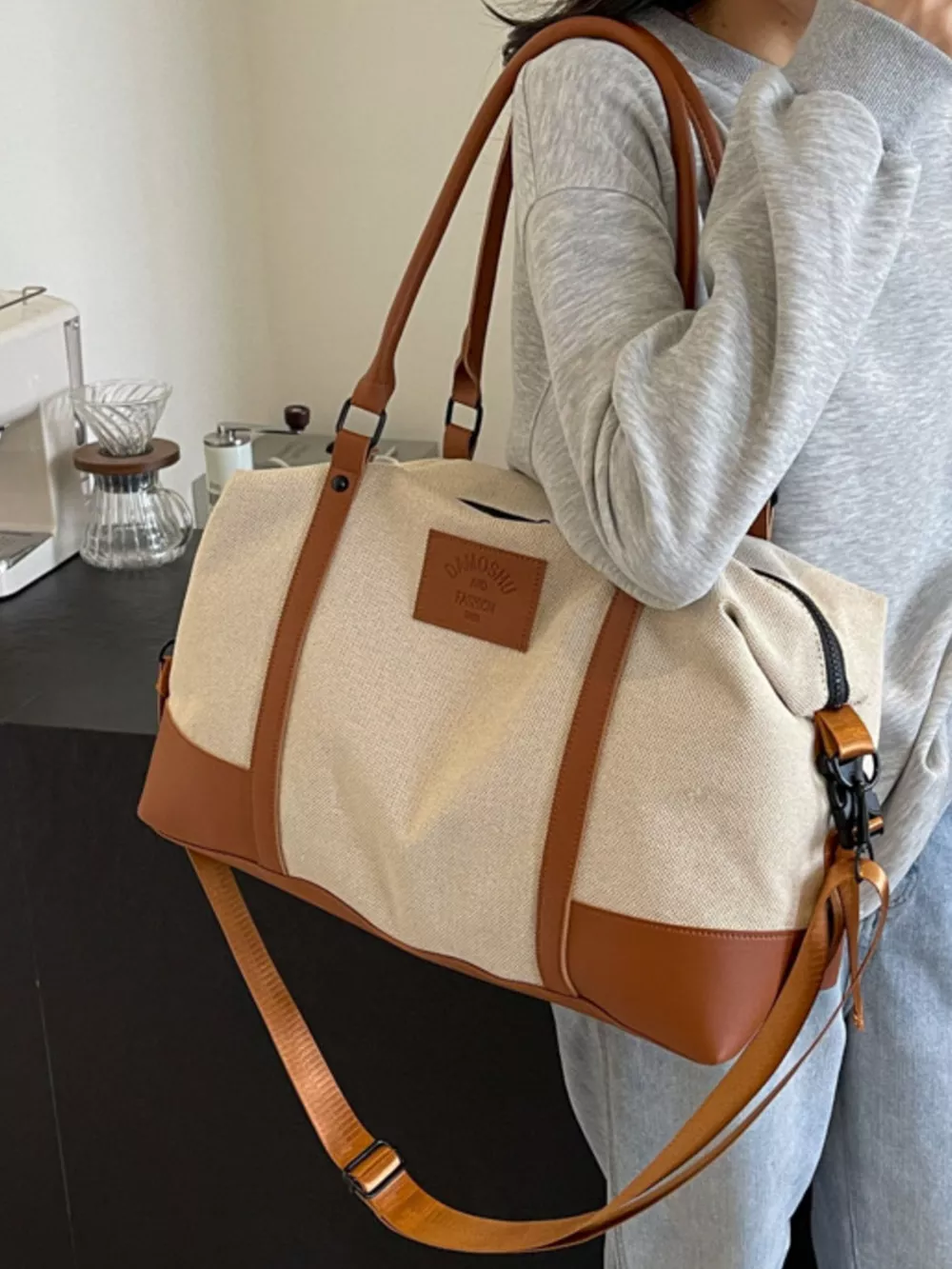 Canvas Leather Trim Travel Bag, image 15