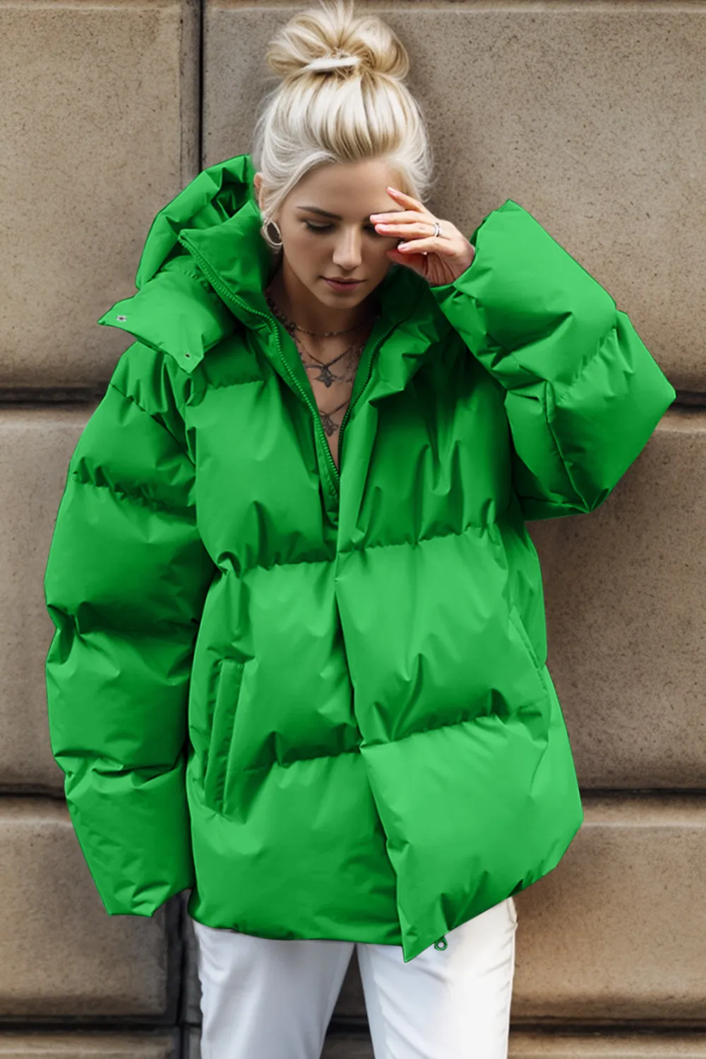 Pocketed Zip Up Hooded Puffer Jacket, image 19