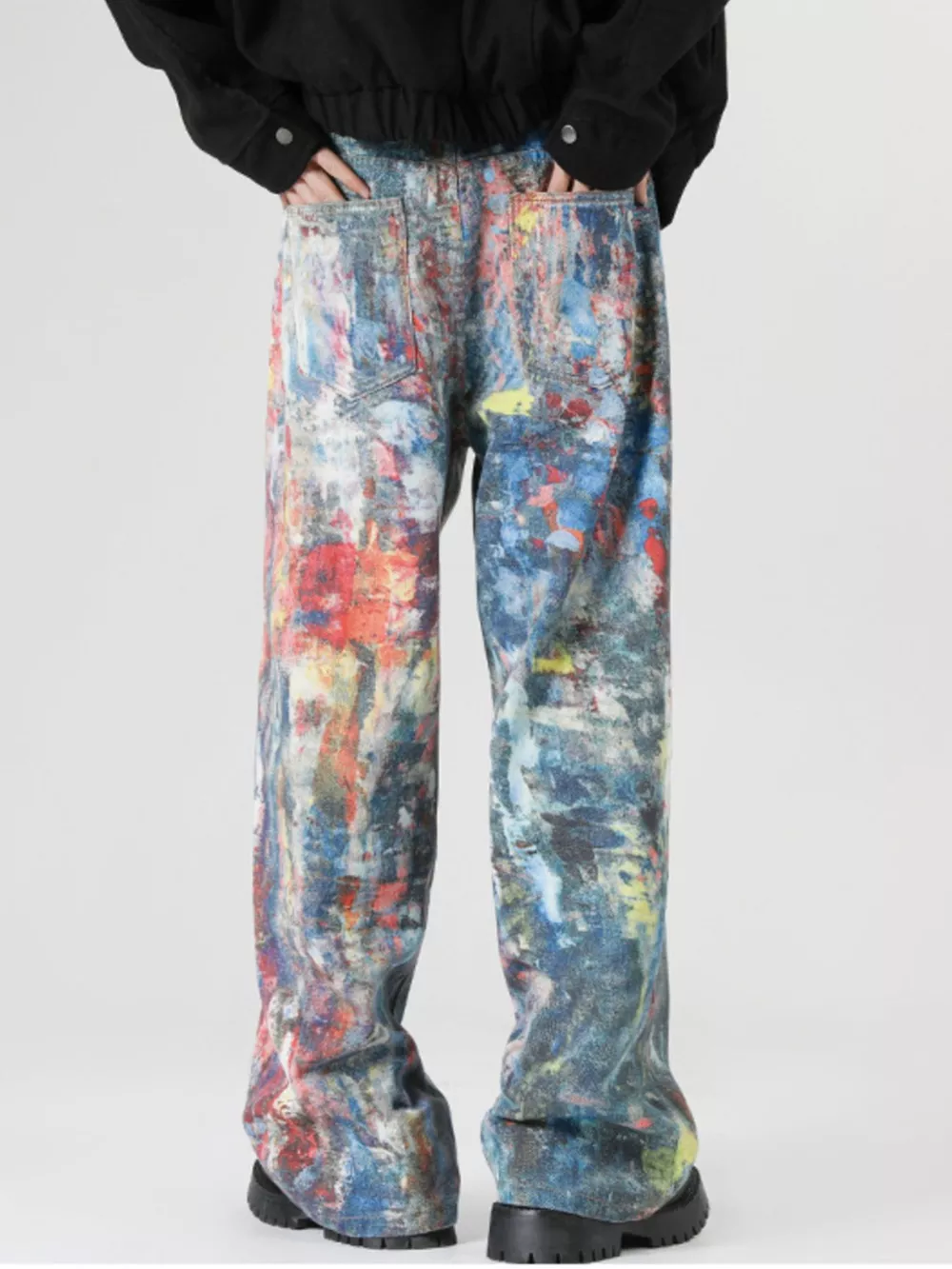 Men's Full Size Abstract Art Print Wide Leg Jeans Plus Size, image 3