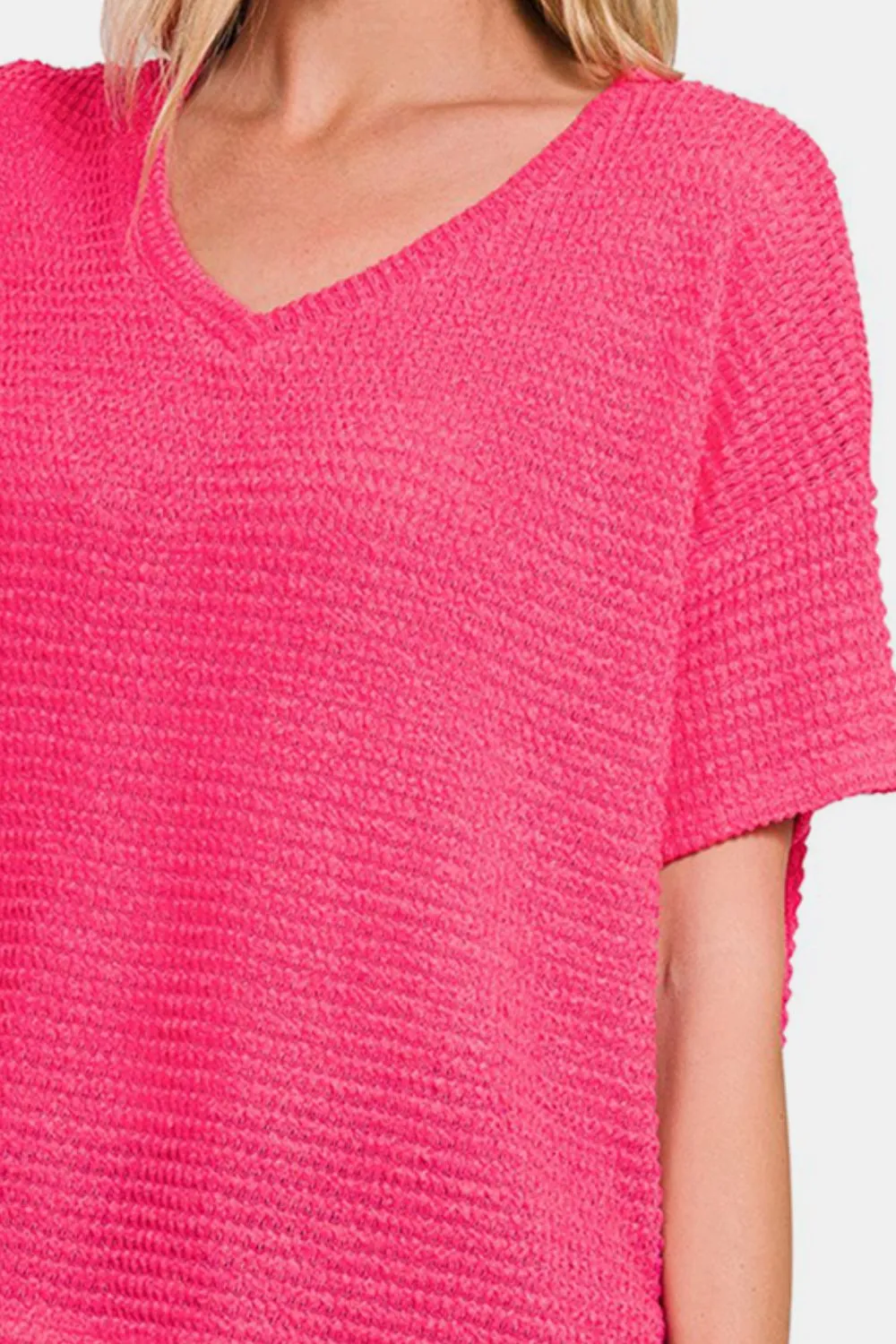 Drop Shoulder Short Sleeve Jacquard Knit Top, image 3