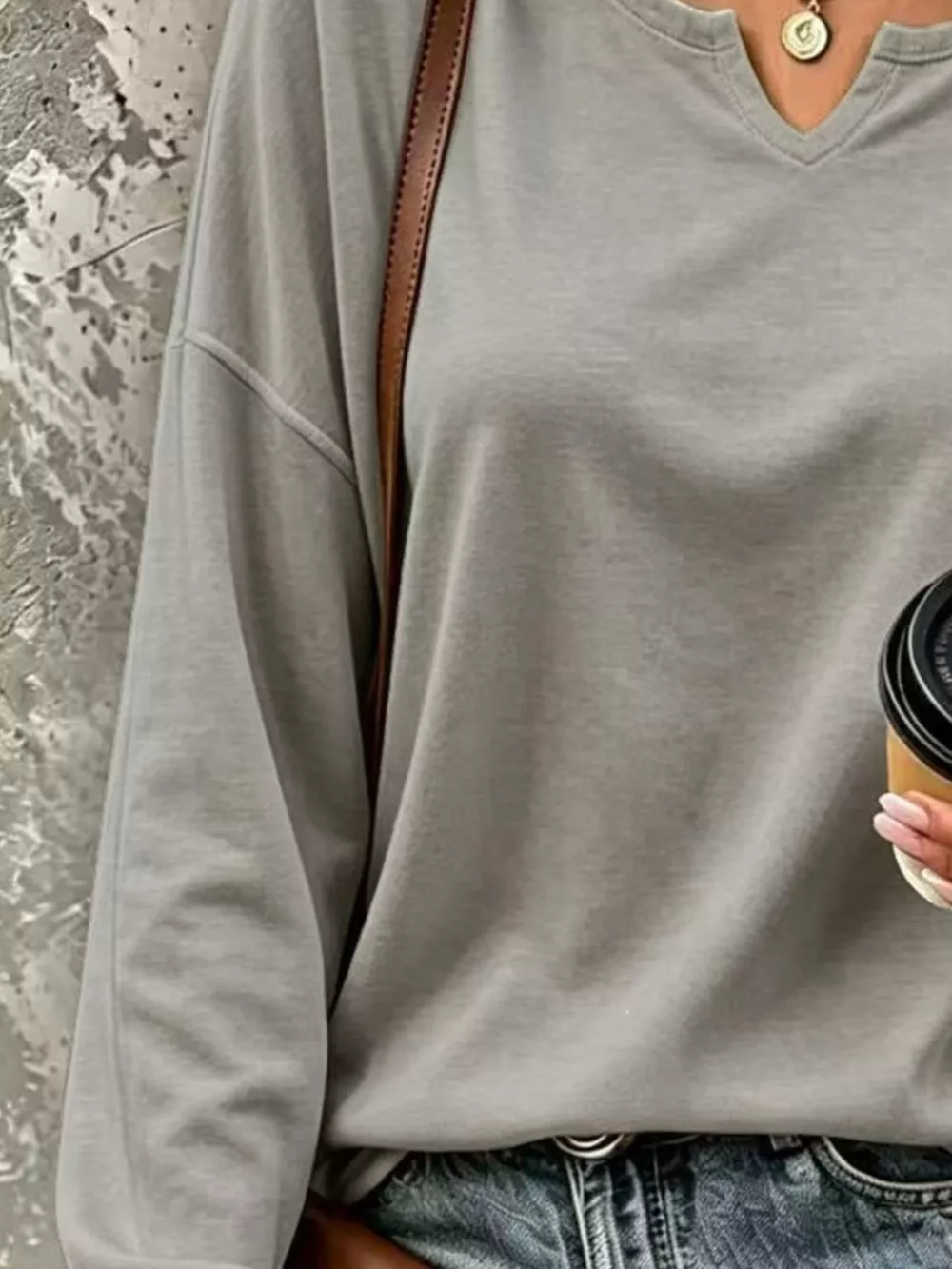 Full Size Solid Color Long Sleeve Loose T-Shirt Plus Size, image 15