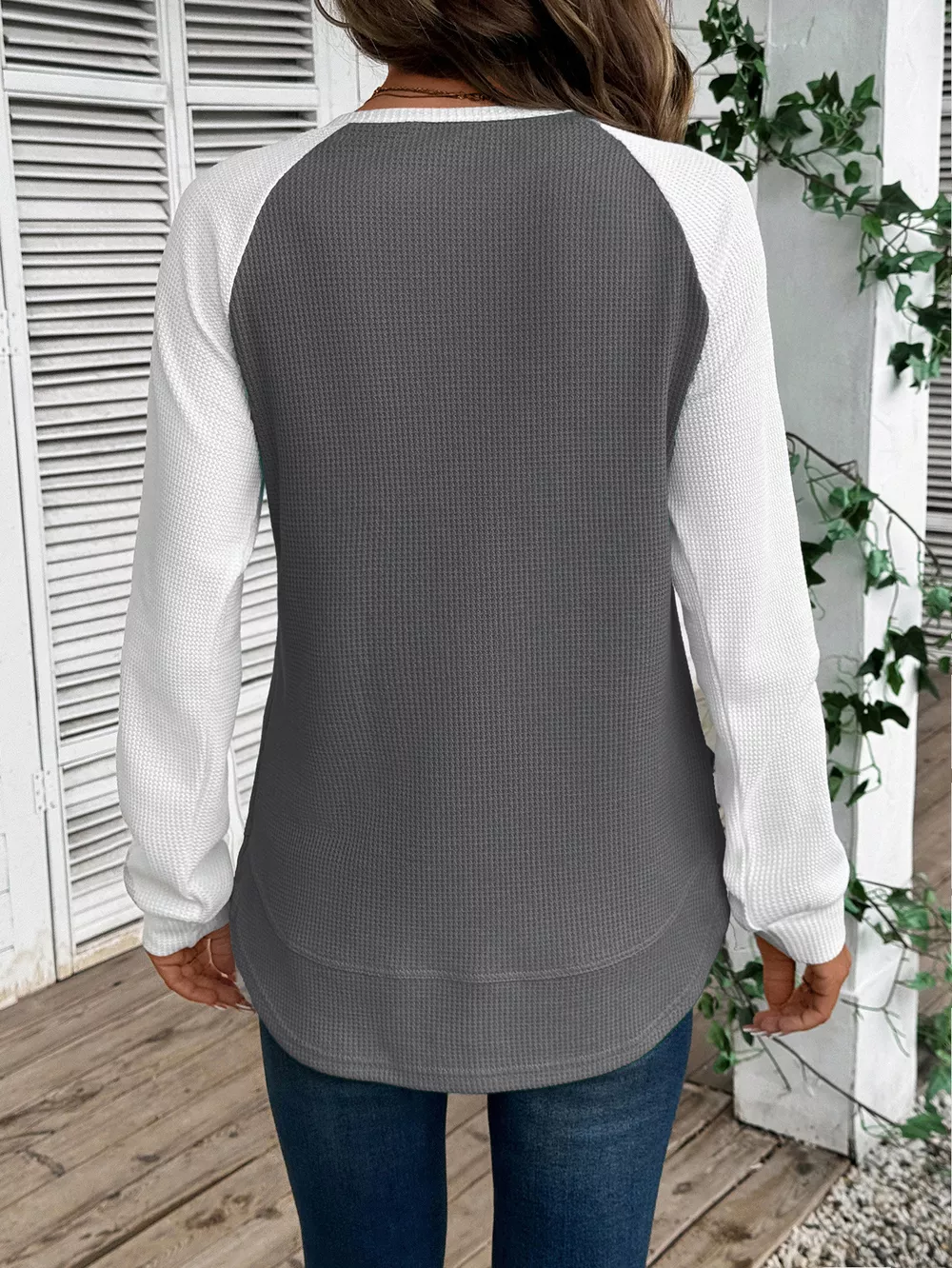 Contrast Raglan Sleeve Waffle Knit T-Shirt, image 11