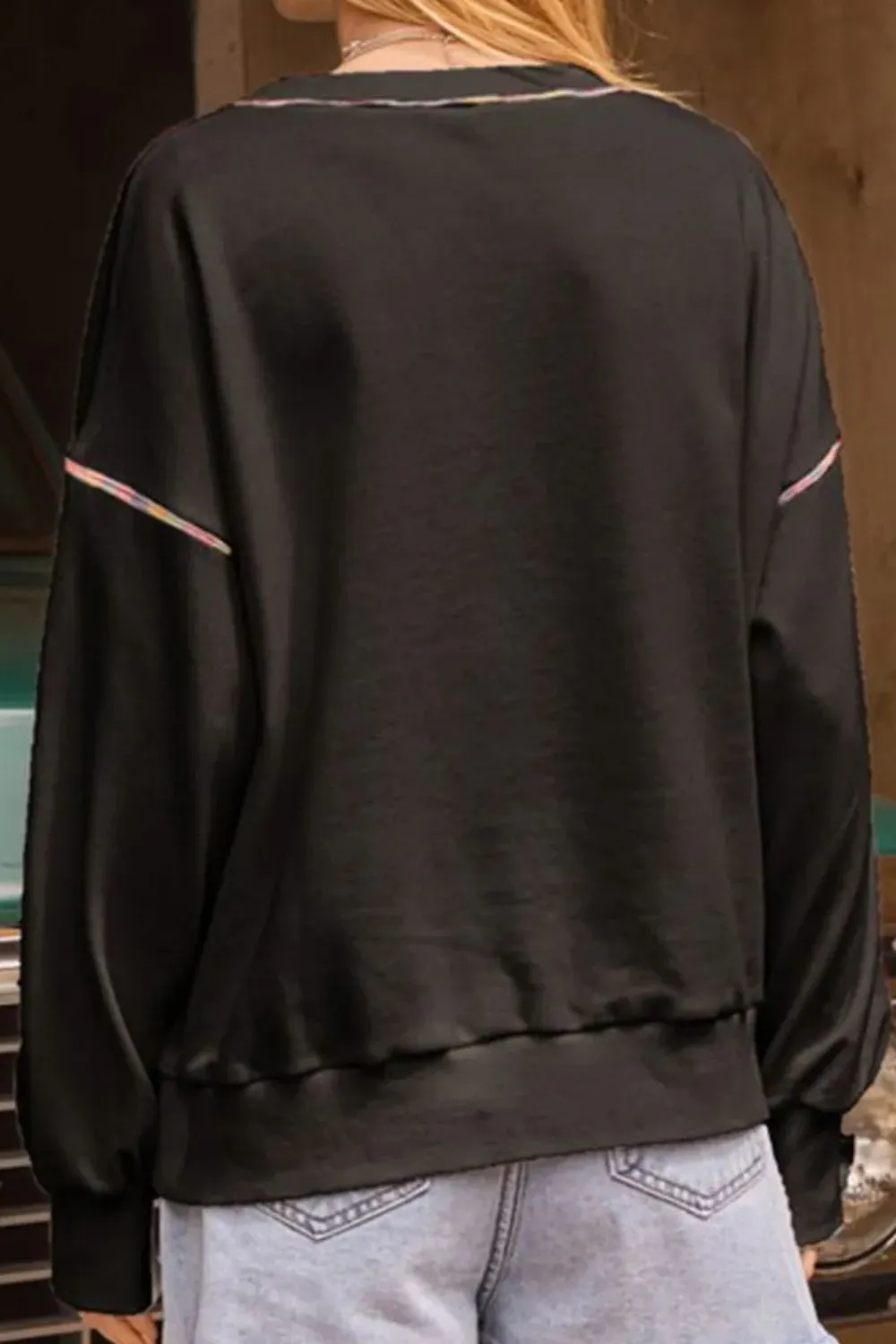 Rainbow Trim Round Neck Long Sleeve Sweatshirt, image 7