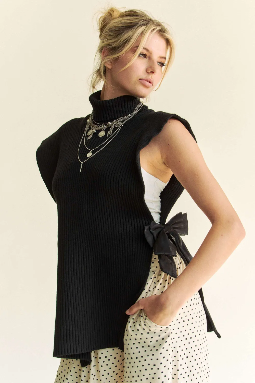 Side Split Turtleneck Sleeveless Knit Top, image 6