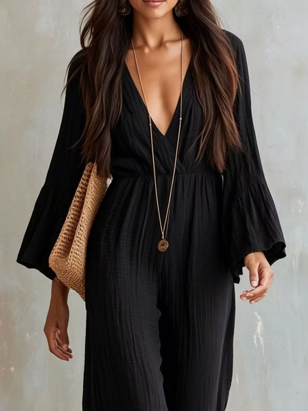 Textured Flare Sleeve Jumpsuit, image 6