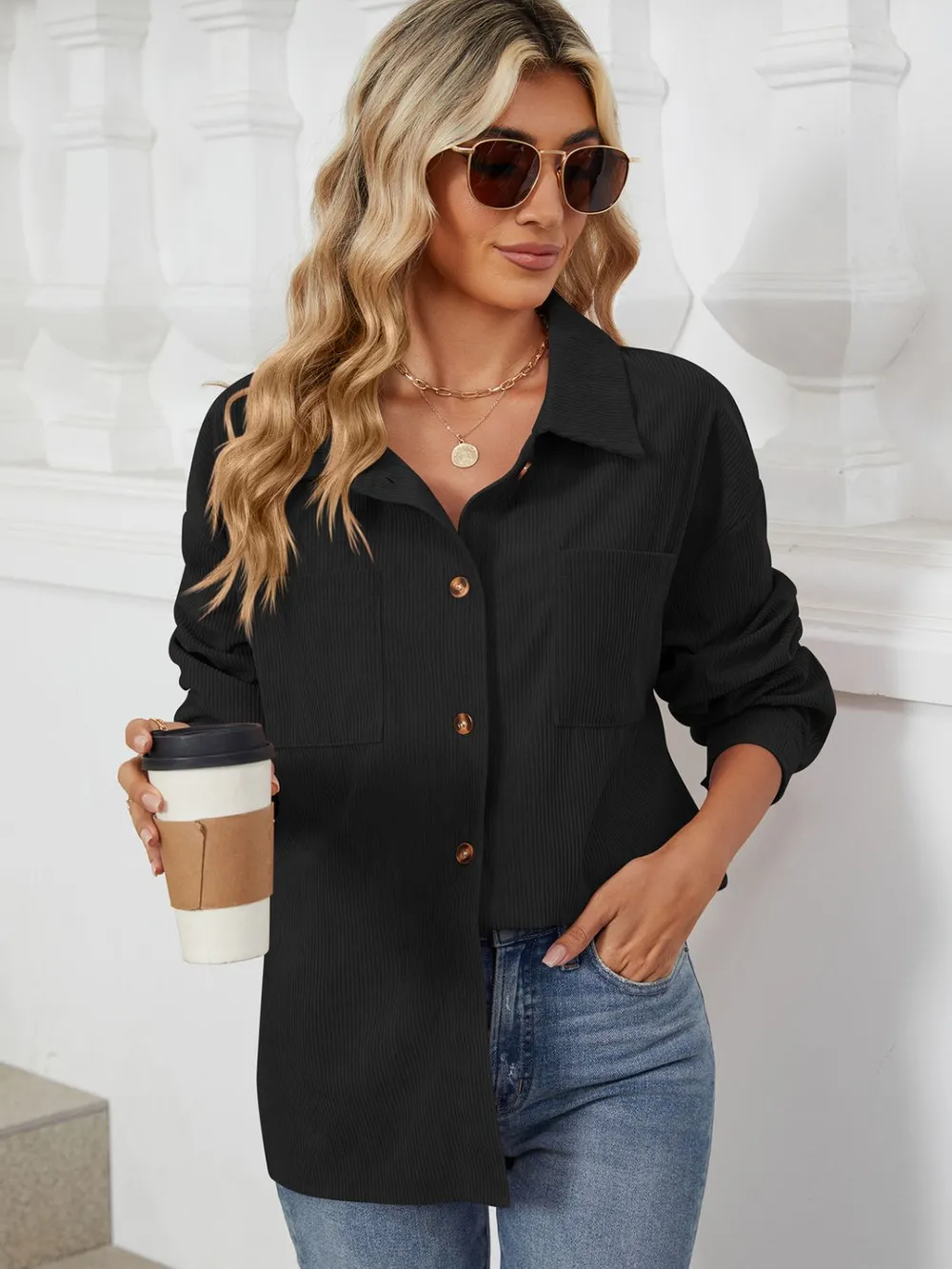 Button Up Dropped Shoulder Long Sleeve Outerwear, image 33
