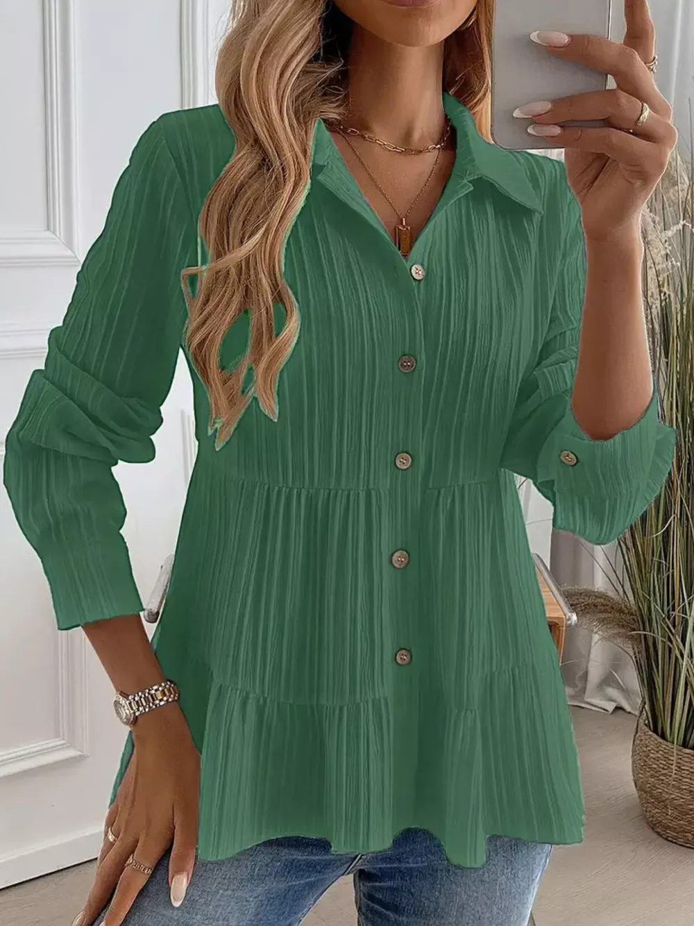 Button-Down Long Sleeve Tiered Shirt, image 16