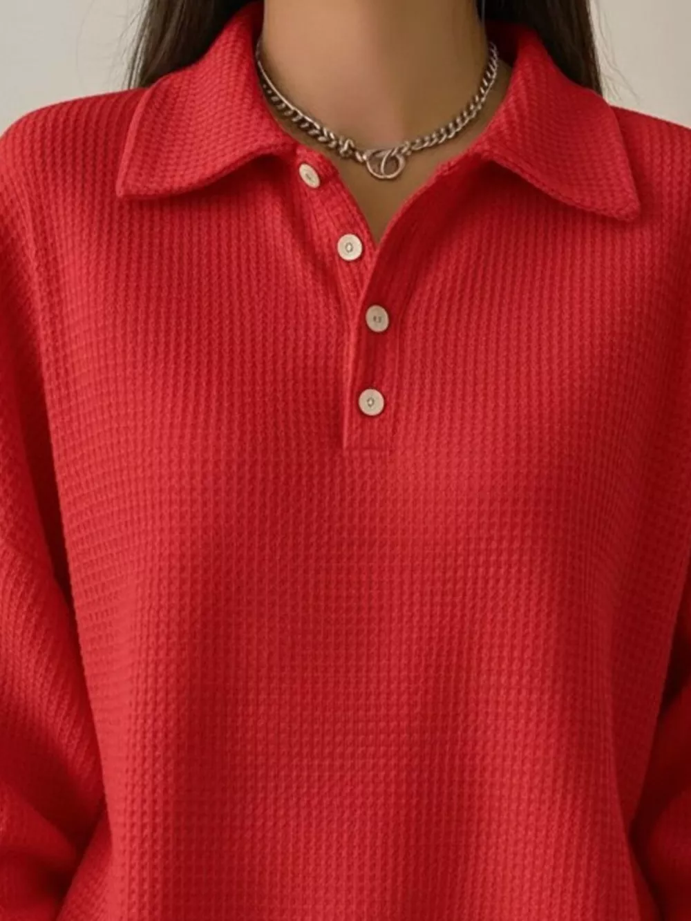 Full Size Waffle Knit Button Detail Sweatshirt Plus Size, image 10