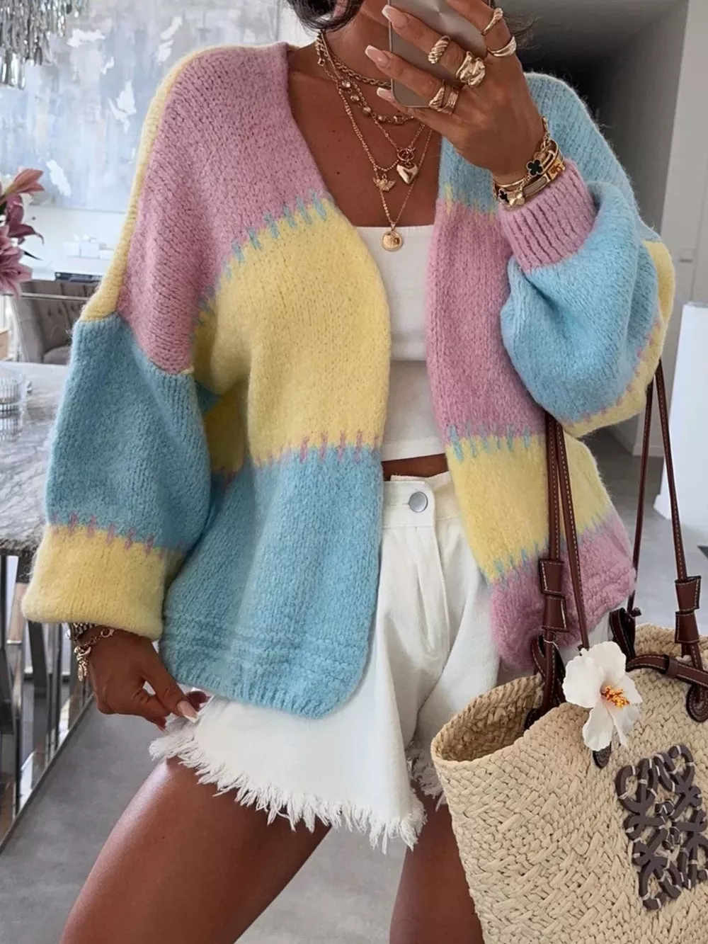 Color Block Open Front Cardigan, image 2