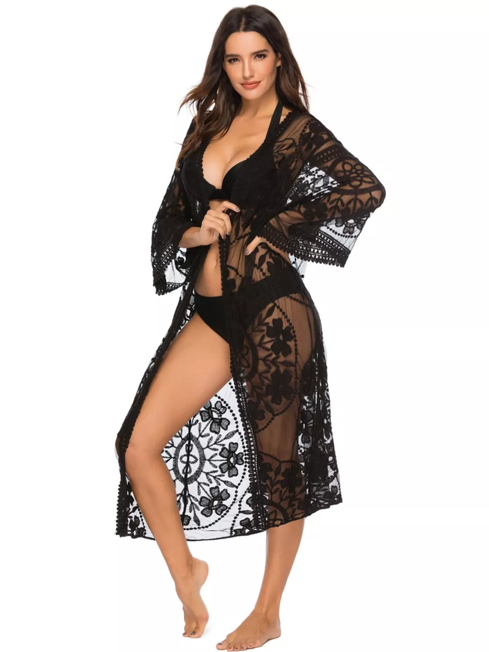 Floral Lace Sheer Kimono Cover-Up, image 3