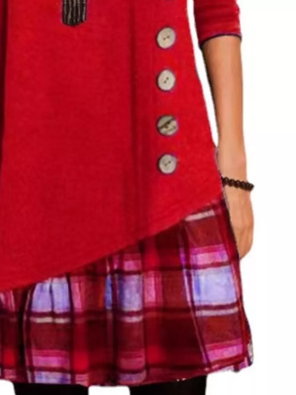 Full Size Asymmetrical Plaid Patchwork Long Sleeve Dress Plus Size, image 9