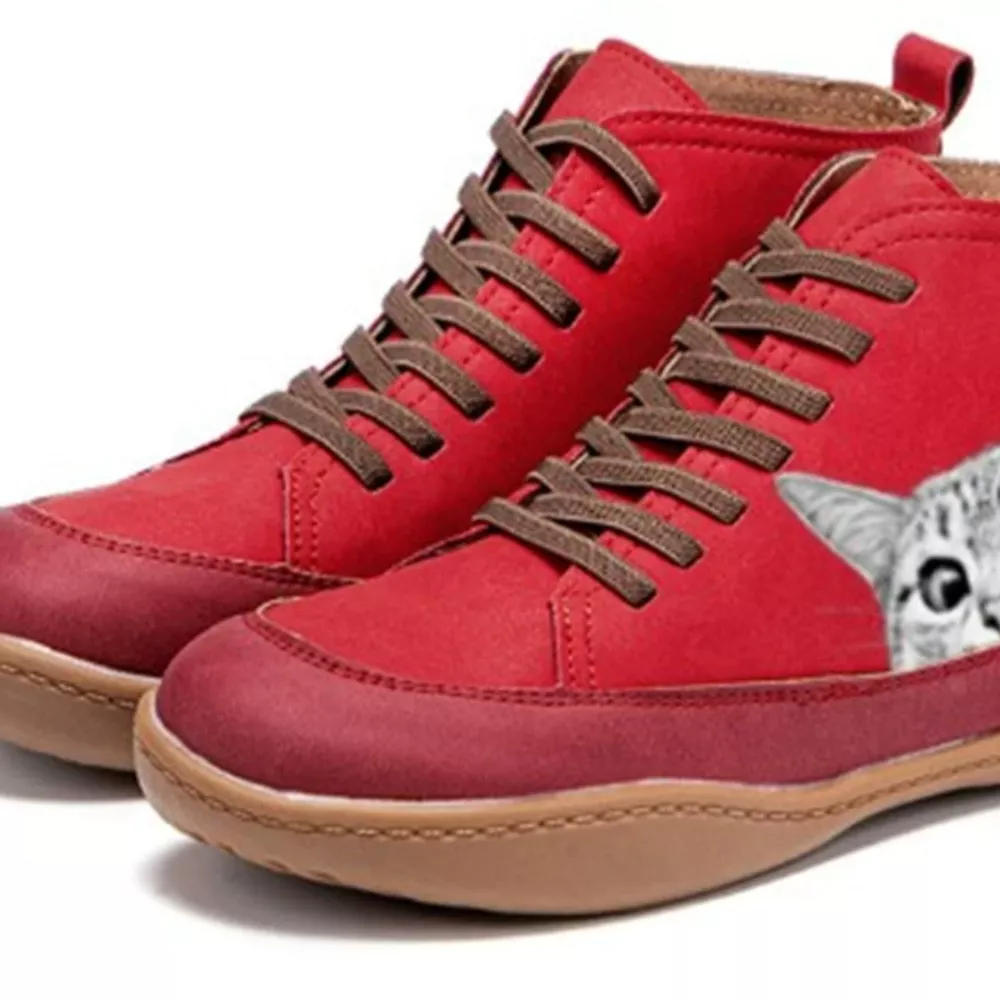 Cat Print Striped Ankle Sneakers, image 16