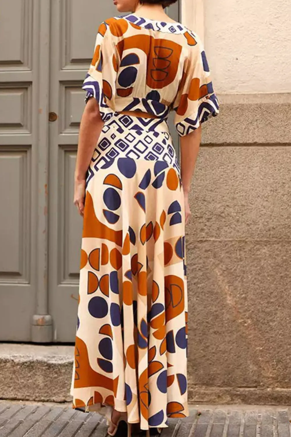Geometric Print V-Neck Maxi Dress with Cutout Detail, image 5