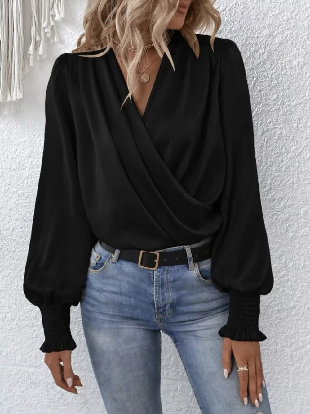 Ruched Surplice Long Sleeve Blouse, image 8