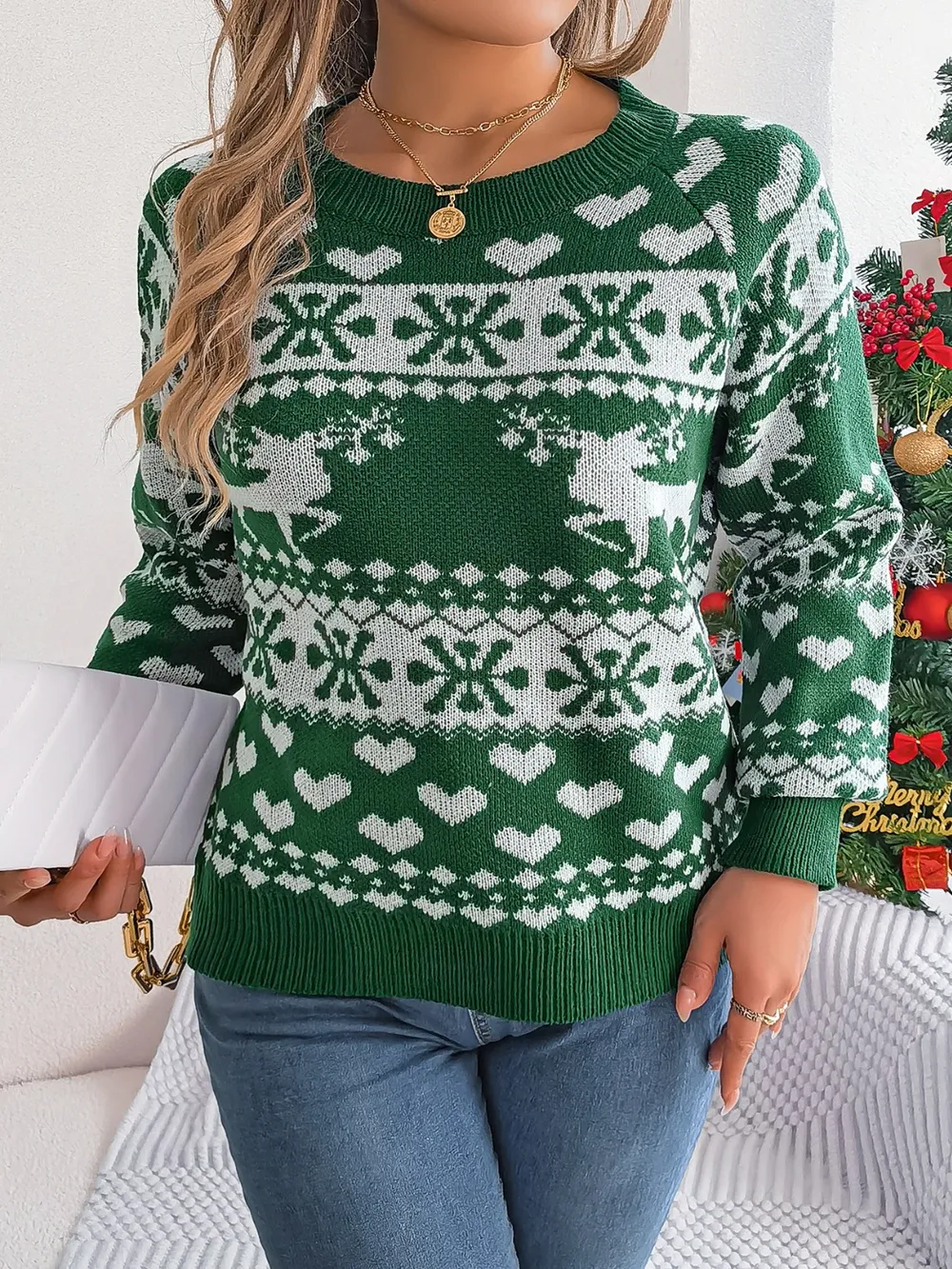 Christmas Element Round Neck Long Sleeve Sweater, image 4