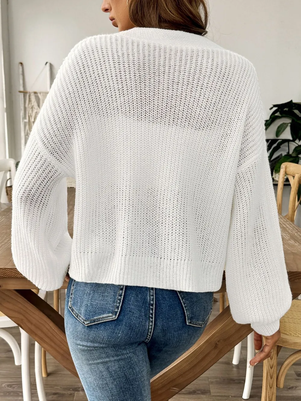 V-Neck Button Up Long Sleeve Cardigan, image 3