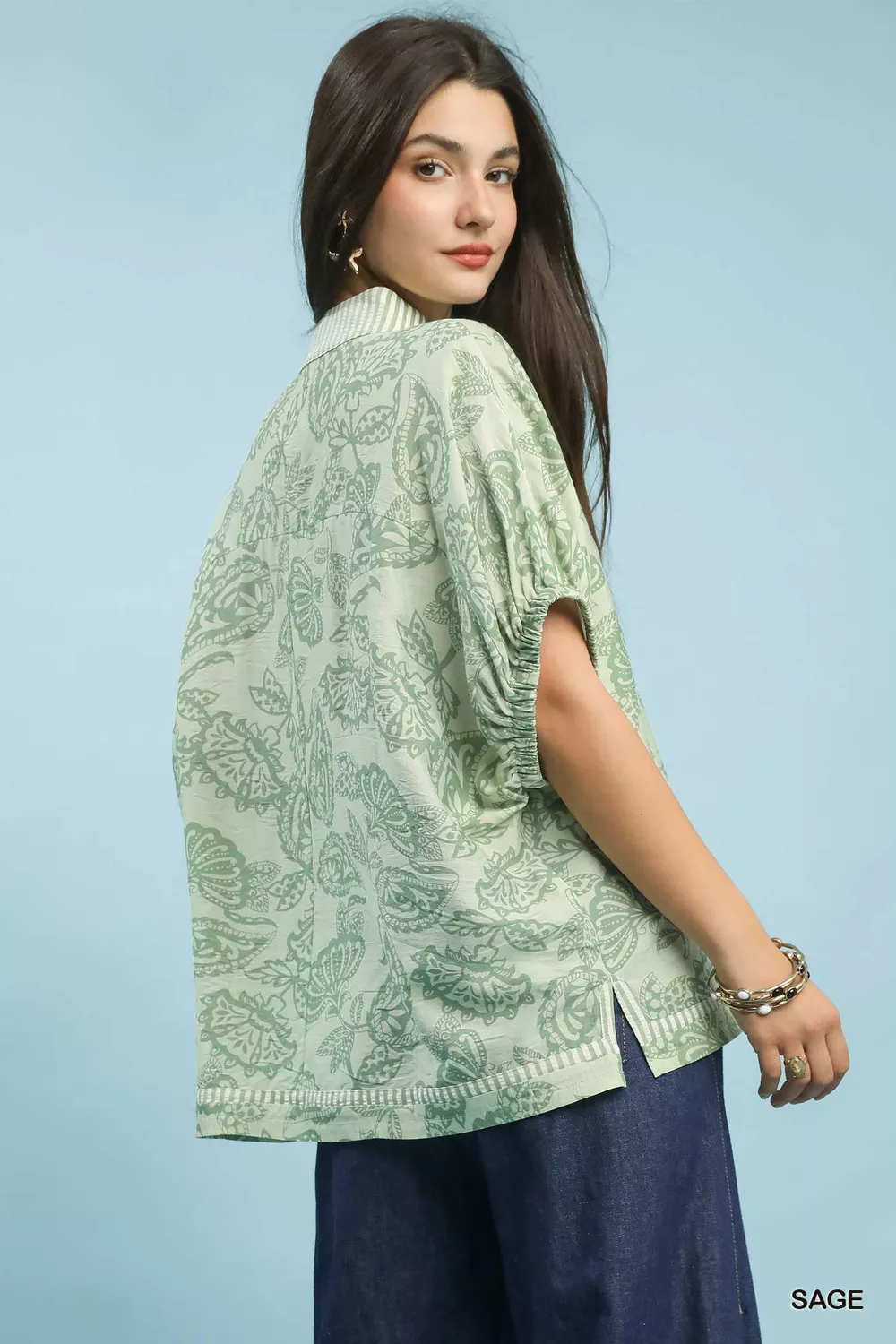 Botanical Print Mixed Trim Tunic Top, image 3