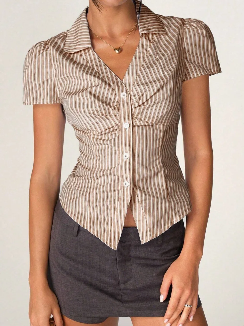Striped Collared Neck Short Sleeve Shirt, image 16