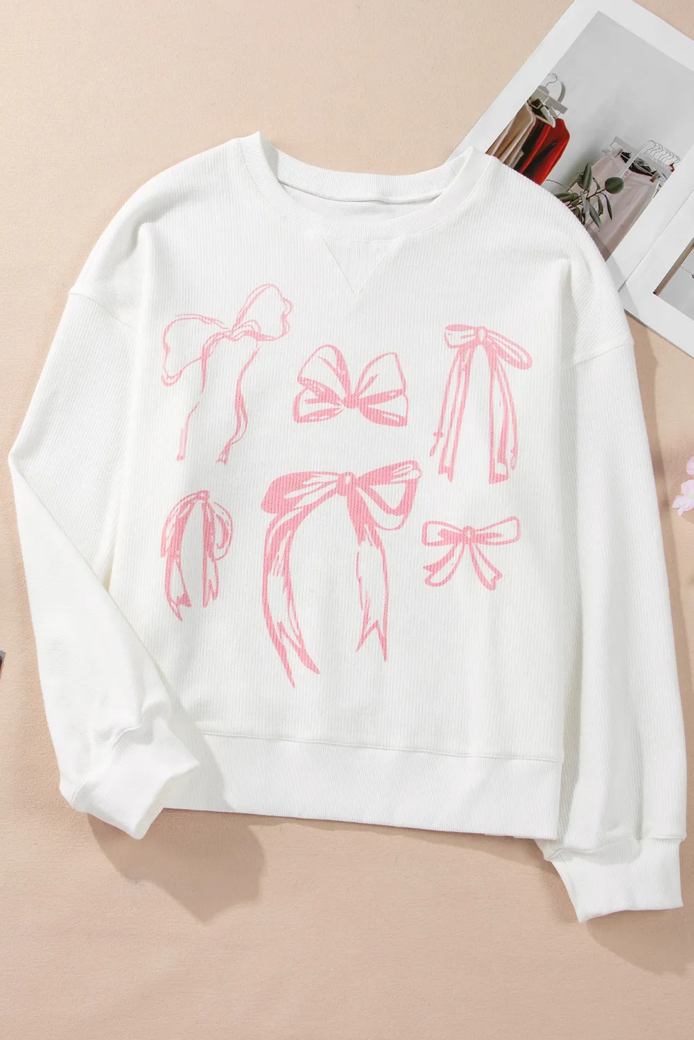 Bow Round Neck Long Sleeve Sweatshirt, image 4