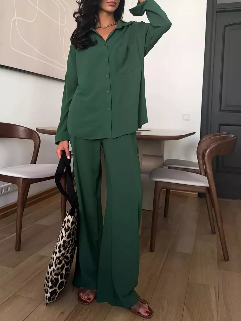 Button Up Long Sleeve Shirt and Pants Set