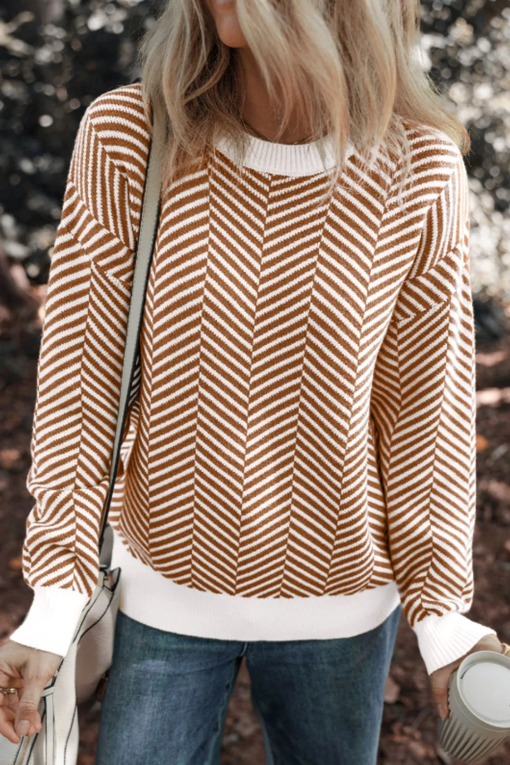 Striped Round Neck Long Sleeve Sweater, image 2