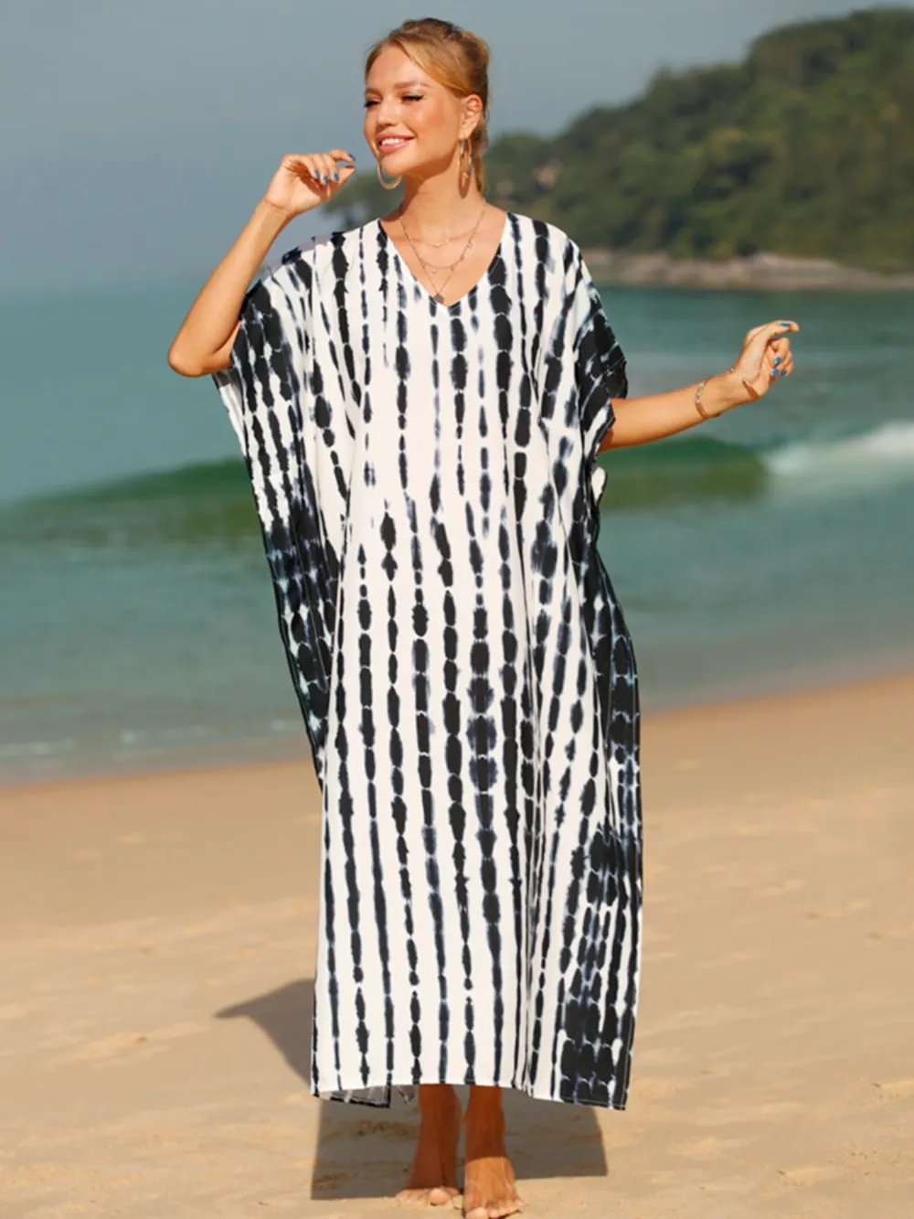 Tie-Dye V-Neck Half Sleeve Cover-Up, image 9