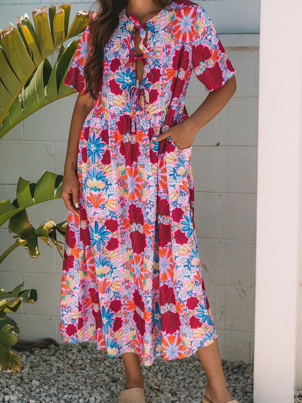 Floral Print Tie Front Midi Dress, image 6