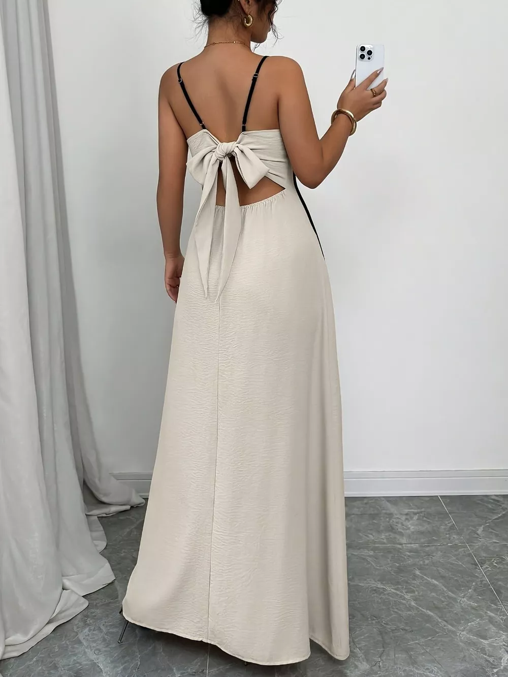 Contrast Trim Spaghetti Strap Maxi Dress, image 4