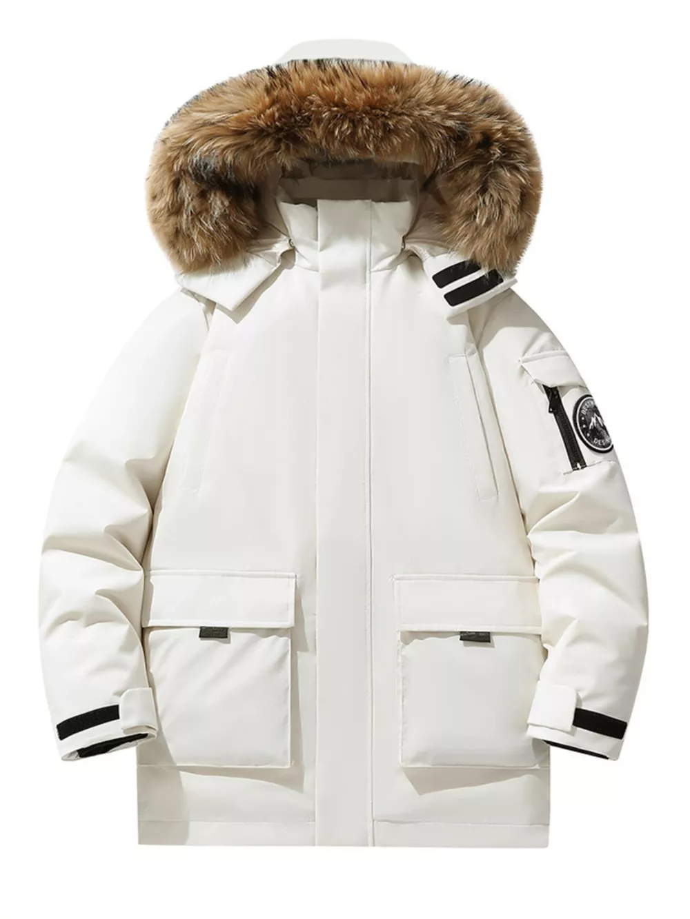 Men's Full Size Fur Hooded Zip Up Parka Coat Plus Size, image 2