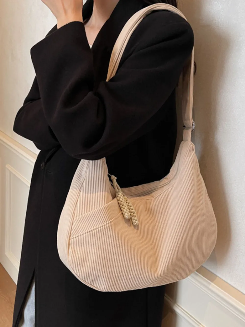 Ribbed Adjustable Strap Shoulder Bag, image 6