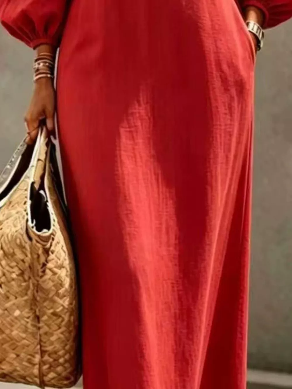 Decorative Button Balloon Sleeve Maxi Dress, image 6