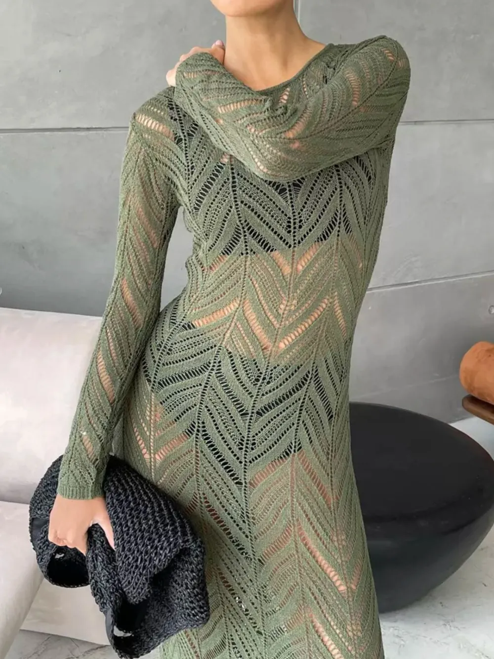 Openwork Long Sleeve Knit Cover Up Dress, image 26