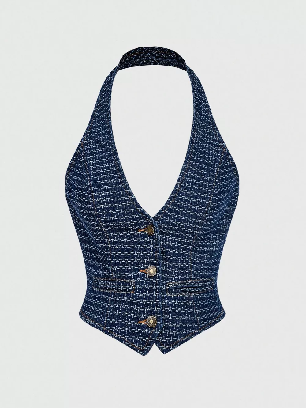 Halter Neck Denim Vest and Wide-Leg Jeans Set, image 17